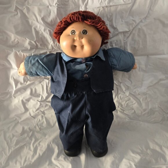 Cabbage Patch Kids Vintage 80s Boy Doll Brown Yarn Hair Brown Eyes Suit Signed - Picture 1 of 12